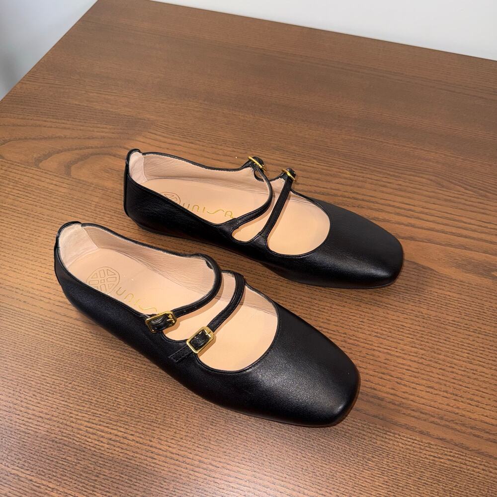 Unisa Black Leather Double Strap Mary Jane Ballet Flats Size 39 - Picture 3 of 5